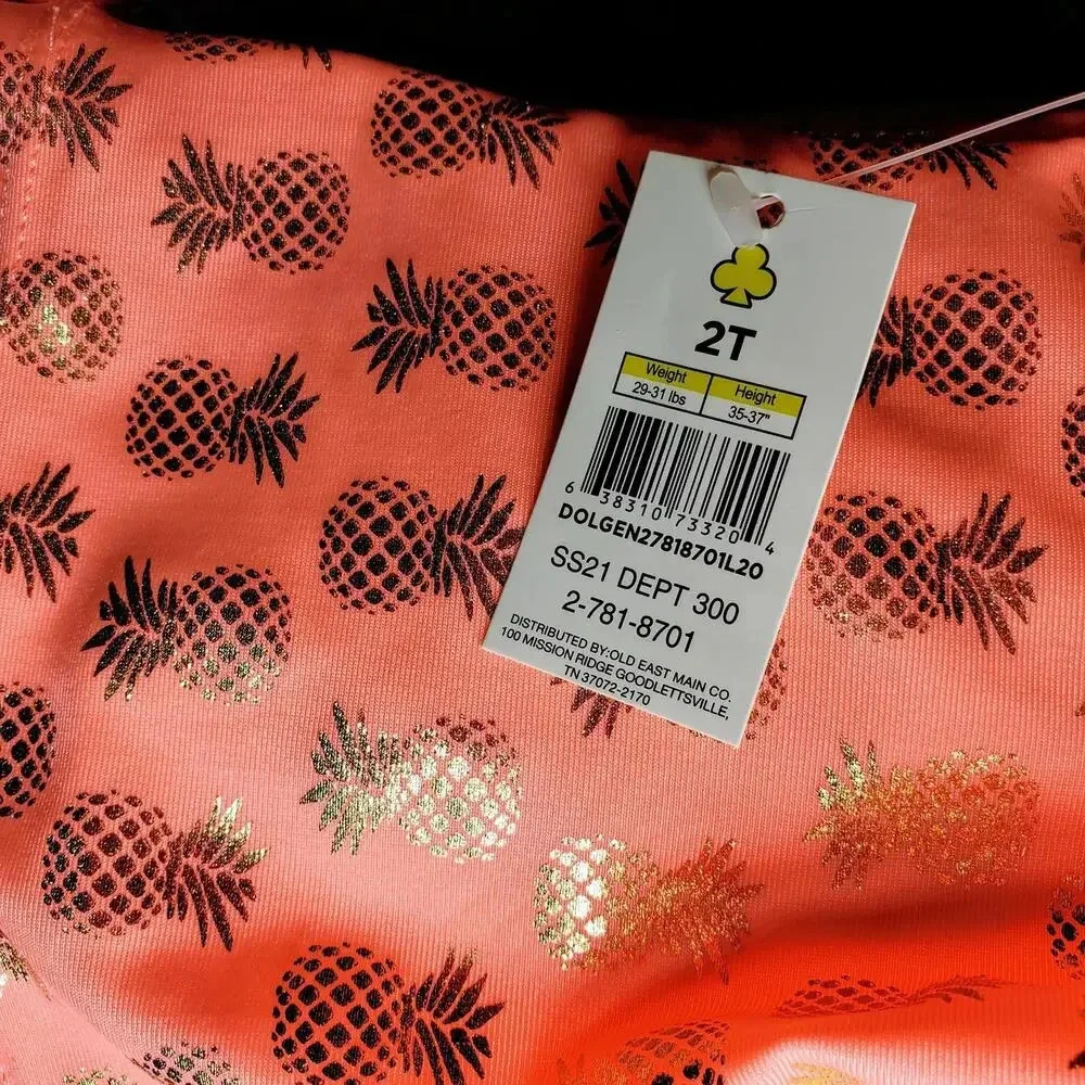 NWT Real Love Toddler Girls Metallic Gold and Coral Pineapple Bikini Set Size 2T